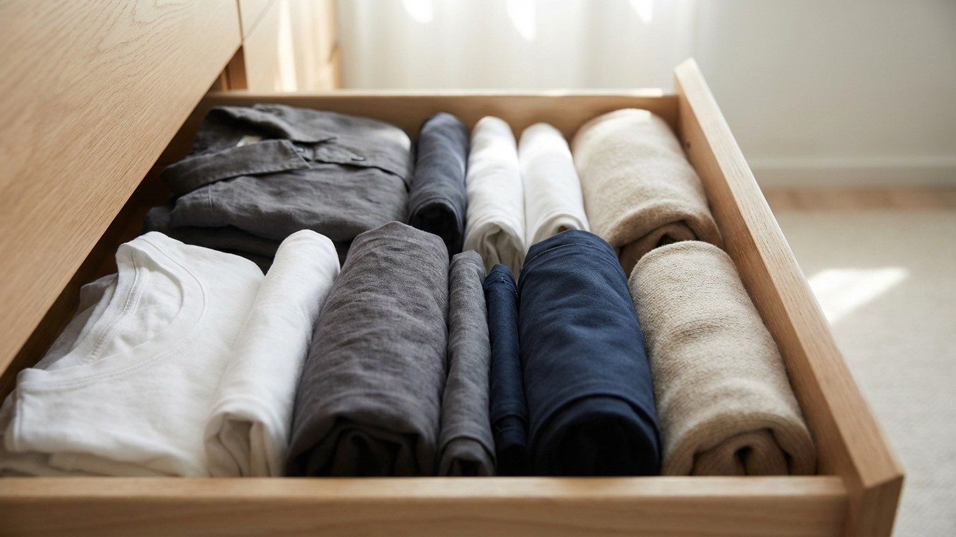 Depuis que je range mes vêtements comme des livres, j'ai gagné une étagère entière sans rien acheter