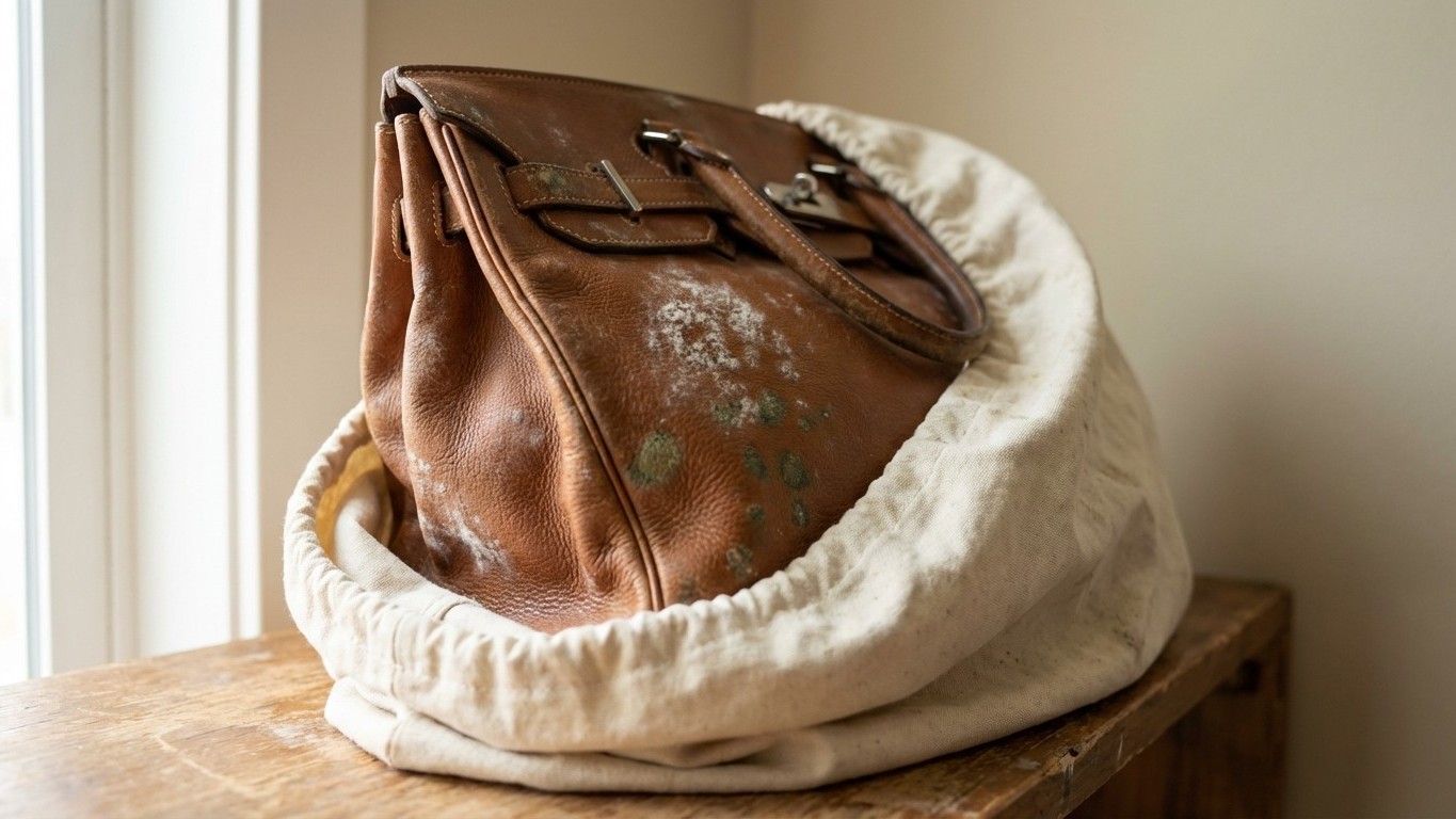 Si vous rangez vos sacs en cuir dans leur housse fermée, regardez ce qui pousse à l'intérieur en quelques semaines