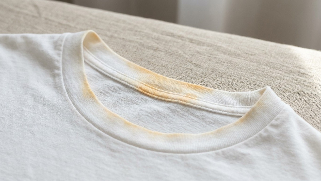 J'ai enfilé un t-shirt blanc juste après la crème solaire : les traces orangées dans le col ne partiront plus jamais