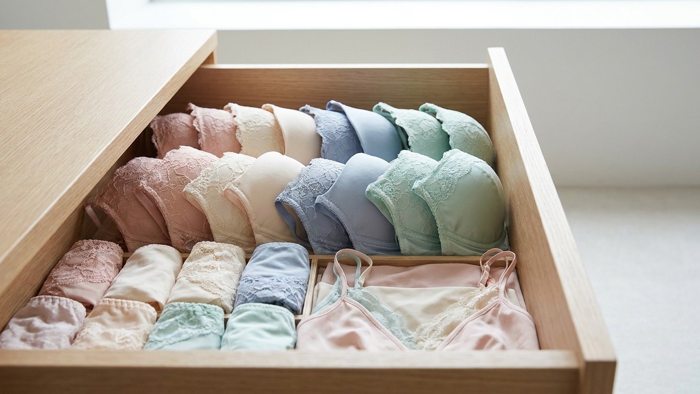J'ai emboîté les bonnets de mes soutiens-gorge l'un dans l'autre juste pour gagner de la place dans le tiroir : au premier...