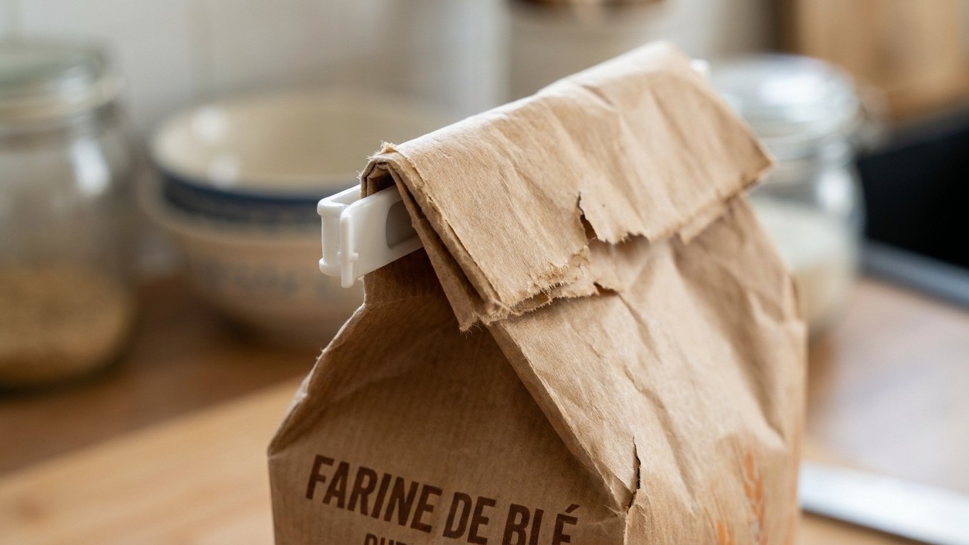 J'ai refermé mes paquets de farine et de riz avec une simple pince juste pour gagner du temps : trois semaines plus tard, ...