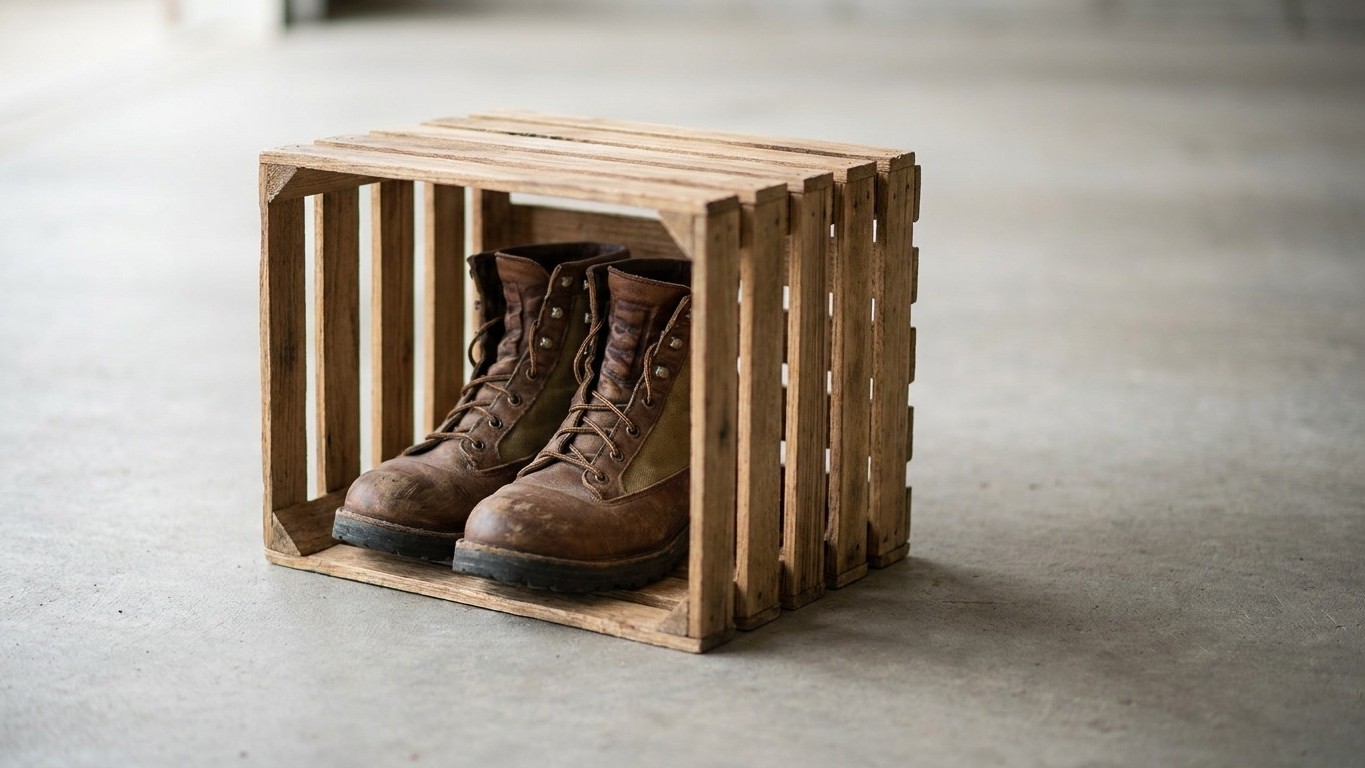 Mon oncle laisse toujours ses chaussures de randonnée dans un cageot ouvert au fond du garage et ce n'est pas pour gagner ...